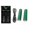 מטען לזוג סוללות ליתיום 18650 21700 26650 USB כולל זוג סוללות 18650