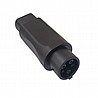 התמונה מציגה מתאם type 1 ל type 2. בצד אחד נראה מחבר Type 1 בעל חמישה פינים עגולים. גוף המתאם בצורת גליל מוארך עם חלק מעובה יותר בקצהו
